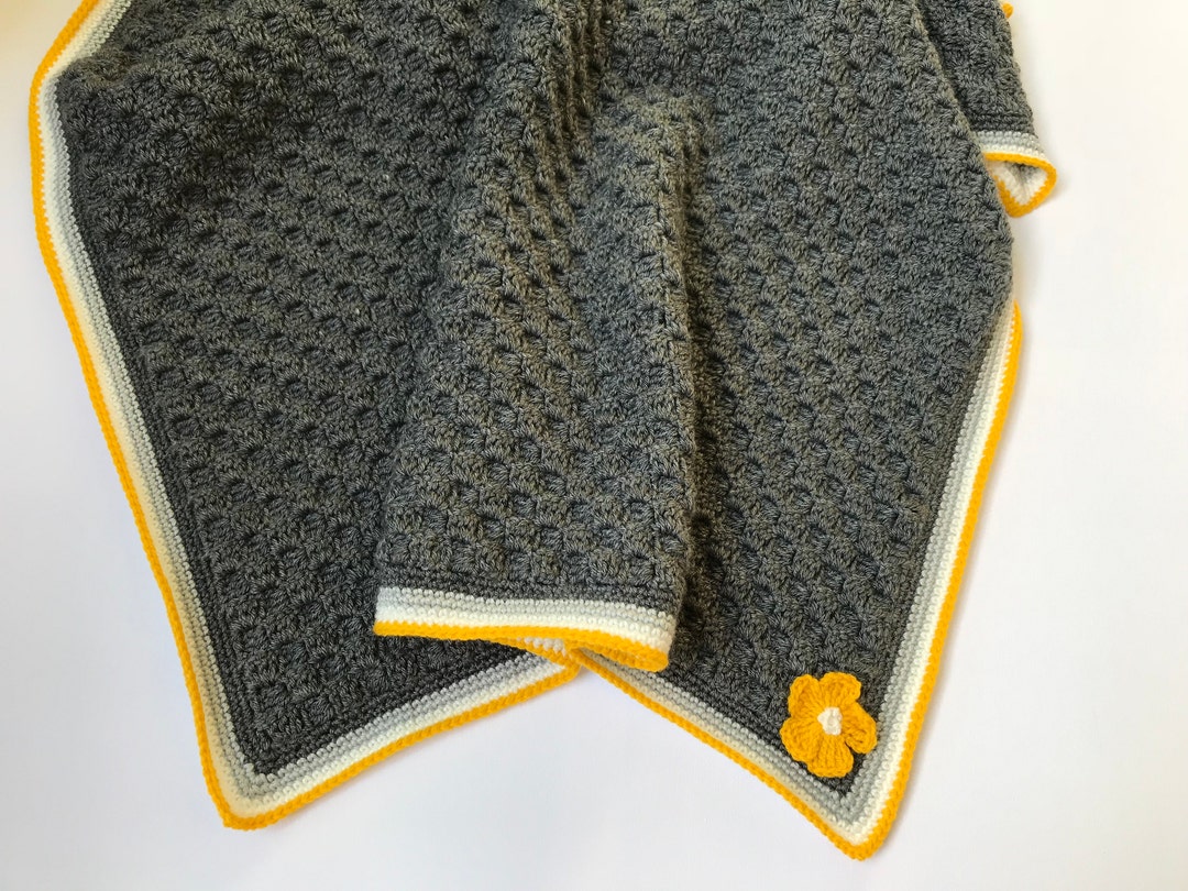 Grey and Yellow Crochet Baby Blanket Nursery Decor Corners Etsy