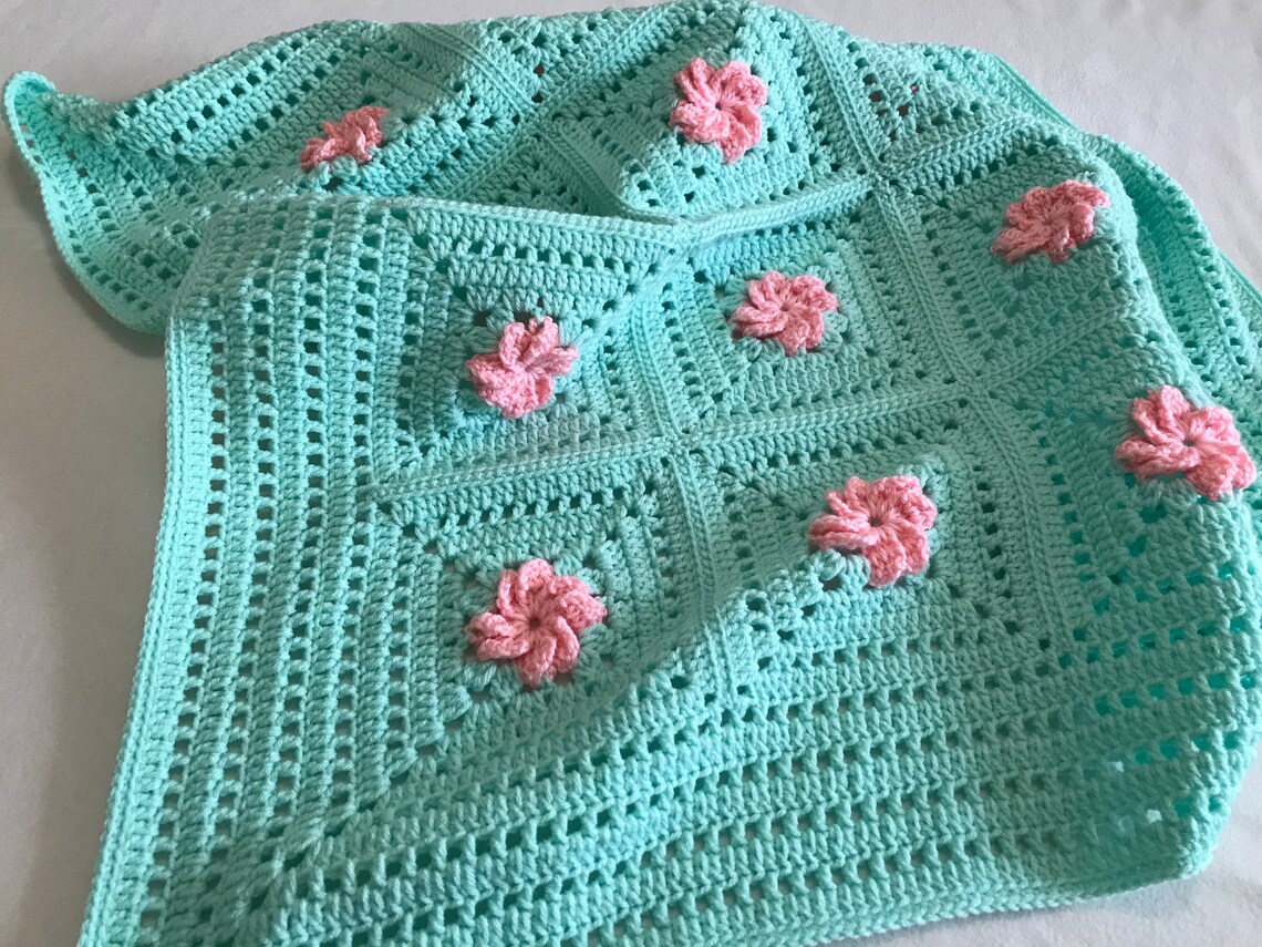 Green Baby Blanket Green Crochet Granny Square Baby Blanket Etsy