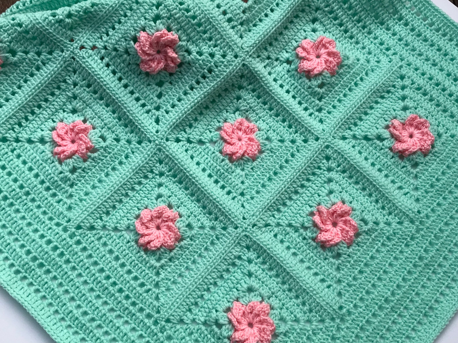 Green Baby Blanket Green Crochet Granny Square Baby Blanket Etsy