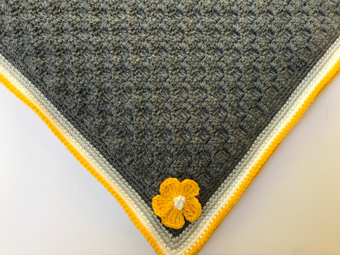 Grey and Yellow Crochet Baby Blanket, Nursery Decor, Corners to Corner