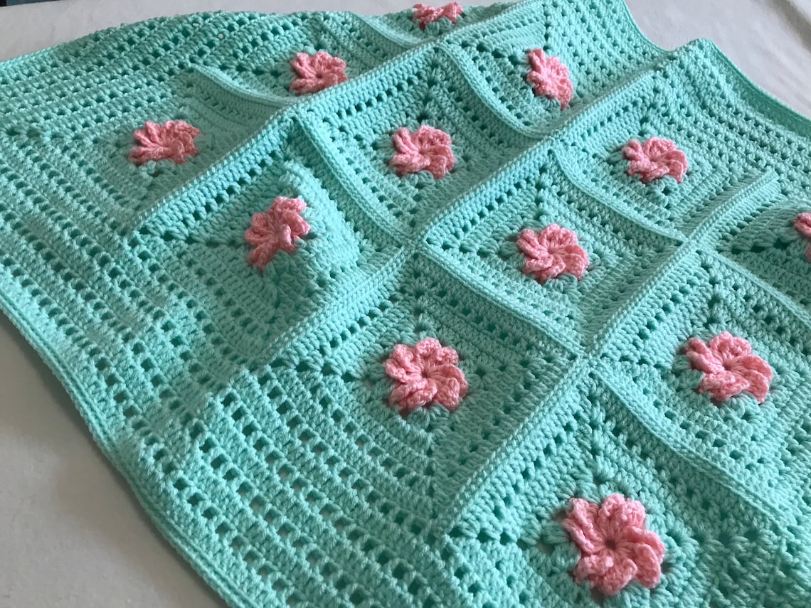 Green Baby Blanket Green Crochet Granny Square Baby Blanket Etsy