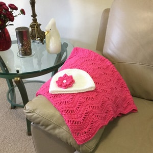 pink crochet baby blanket set, handmade baby set gift for girls, baby blanket image 8