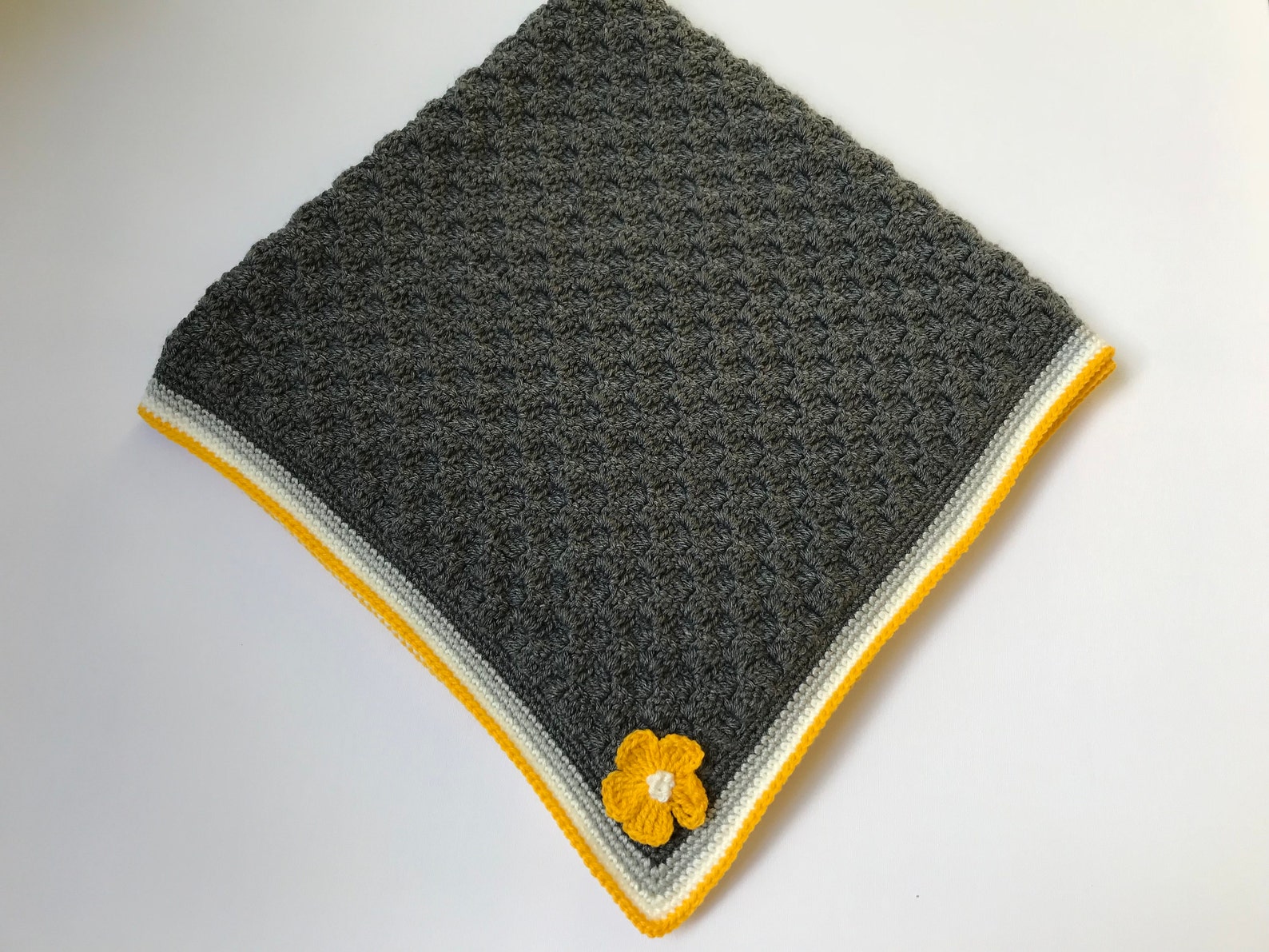 Grey and Yellow Crochet Baby Blanket, Nursery Decor, Corners to Corner