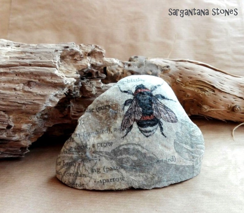 INSECT PAPERWEIGHT, decoupage stone, 3 versions paperweights, menhir and incense burners image 1