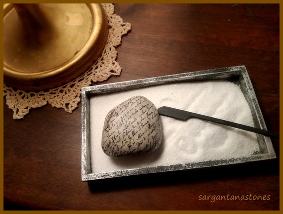 Karesansui Jardin Zen Desktop With A Writing Decoupage Stone Etsy