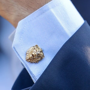 Handmade Lion cufflink set in 14k Gold Finish, Perfect for mens gifting, statement gifts for best men, Father's Day Gifts