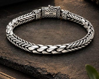 Woven Sterling Silver chain Bracelet -  Link Chain,  valentines day gift, groomsmen gifts, Gift for father, Christmas Gift