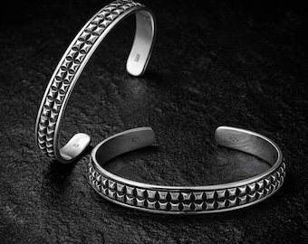 Oxidized Sterling Silver Pyramid Cuff Bracelet: Viking Mens Jewelry, Geometric design