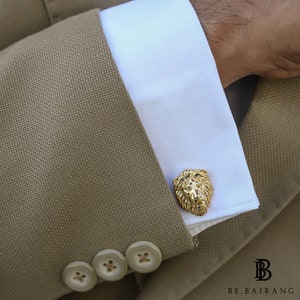 Lion Cufflink & Lapel Pin combo set  •  Gifts sets for men  •  Anniversary gifts  • Unique gifts for men • Lion jewelry  • 14K Gold finish