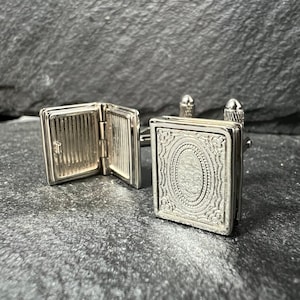 Secret Book Cufflinks: 14k White Gold Plated Photo Keepsake