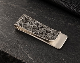 Sterling Silver Money clip | Gift for husband | Oxidized Sterling Silver Keychain | Gothic Cross, Engravable Gifts for men