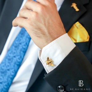 Honey Bee cufflink set in 14k Gold Finish, Handmade cufflinks for men ,Father's Day Gifts , Unique best man gifts