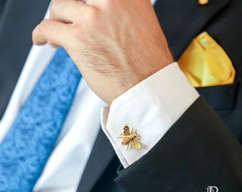 Honey Bee cufflink set in 14k Gold Finish, Handmade cufflinks for men ,Father's Day Gifts , Unique best man gifts