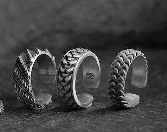 Oxidized Sterling Silver Dragon Scale Ring: Adjustable Unisex Band