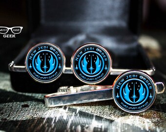 New Jedi Order Cufflinks SET, Star Wars cuff links and tie clip, Jedi Alliance tie clip and cufflinks
