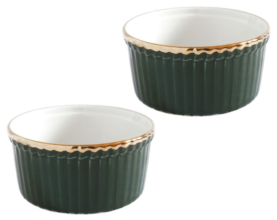 Gold Rim Ramekin Set of 2 Apilco Individual Ramekin Dishes Apilco Green and Gold ...