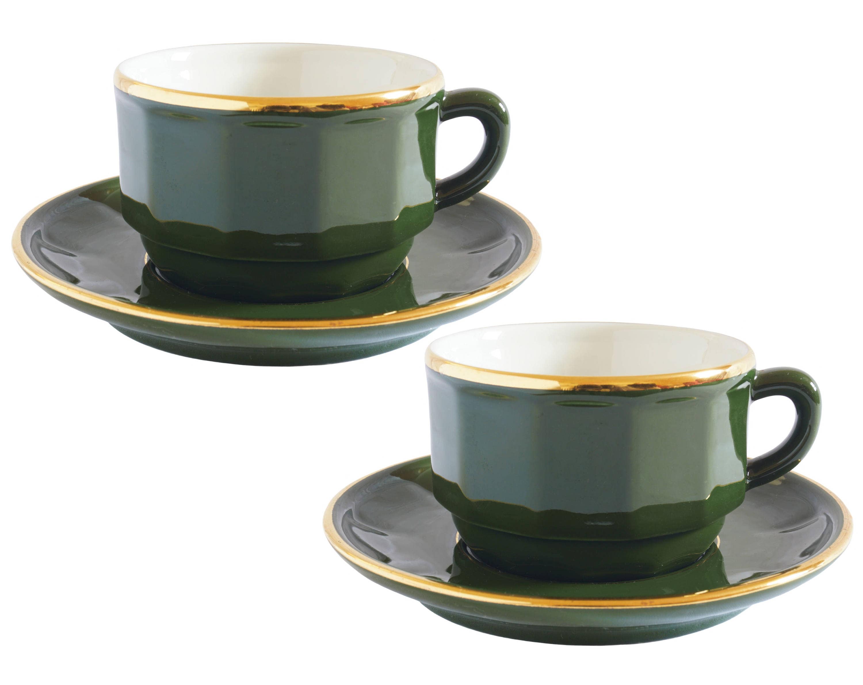 Two Apilco Coffee Cups and Saucers Green and Gold Bistroware Etsy