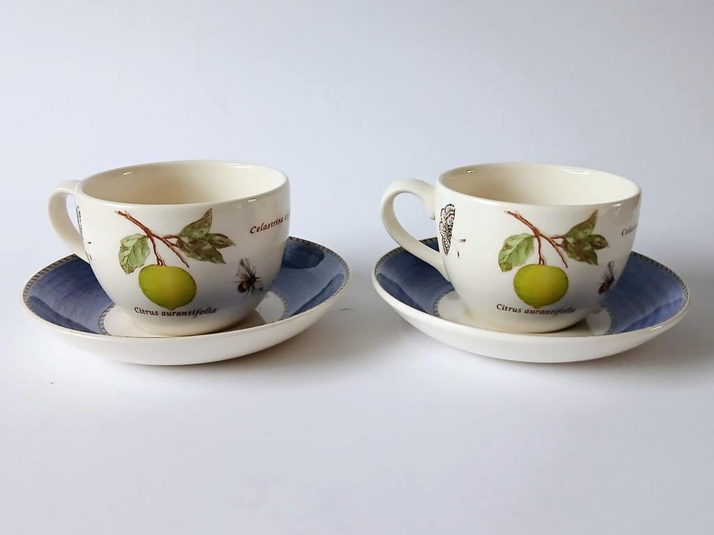 Set of 2 Wedgwood Sarah's Garden Tea Cups and Saucers - Citrus