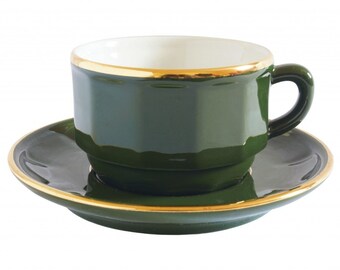 Apilco coffee cup and saucer - green and gold bistroware