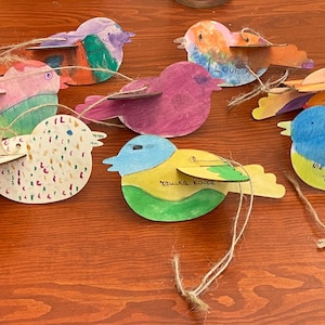 Bois découpé, classe baha'ie pour enfants, 3D Les oiseaux des prairies | DIY Oiseaux volants en bois | Carte de citations bahá'íes