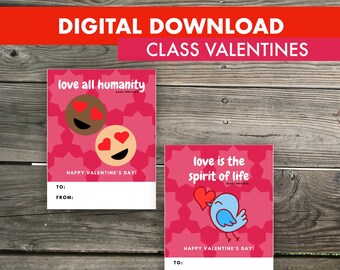 Baha'i Quotes Printable Kids Valentine's Day Cards with Verses on Love from the Baha'i Writings, Instant Download