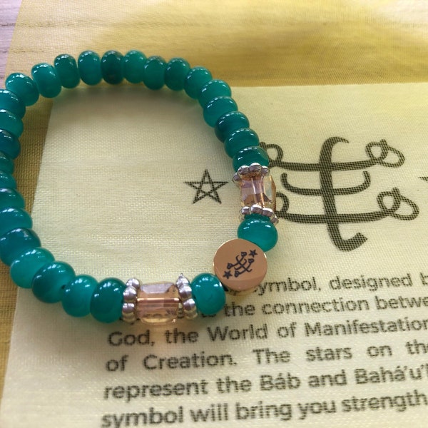 Bijoux bahá'ís pour enfants - Bracelet bahá'í avec symbole d'une pierre d'anneau, perles rondes - Cadeaux bahá'ís pour enfants