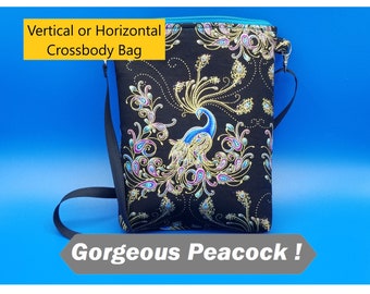 Crossbody Bag w/Pocket, GORGEOUS! Peacock. Great for Adults, Teens, Kids. Adjustable Strap. Fully Lined. Great Gift