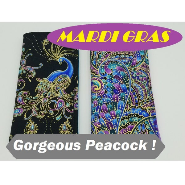 Eyeglass/Sunglass Case, Gorgeous Peacock/Mardi Gras Motif. Lined/padded. Awesome Gift! Adults, Teens, Kids. -glasses Not included-