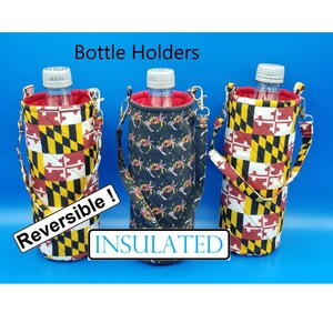 Water/Soda Bottle Holder, Maryland Flag/Crab Motif, Insulated, Lined, Great Gift for All Ages -Bottle NOT Included-