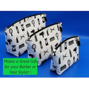 Barber Bag, Hair Stylist Motif, Salon, Hairdresser, Cosmetic Bag, Cotton Fabric, Made in Maryland, USA, Washable