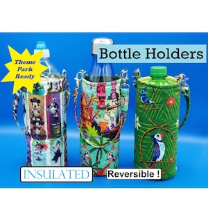 Water/Soda Bottle Holder, Theme Park Attraction Motif, Insulated, Lined, Reversible, Great Gift for All Ages -Bottle NOT Included-