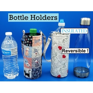Water/Soda Bottle Holder, Kitty Cat Motif, Insulated, Lined, Great Gift for All Ages -Bottle NOT Included-