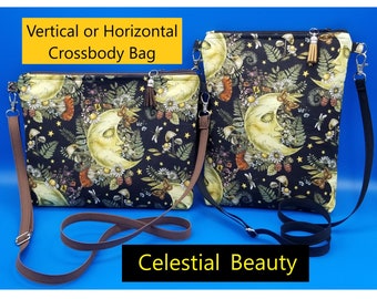 Crossbody Bag w/Pocket, Celestial Beauty Motif. Great for Adults, Teens, Kids. Adjustable Strap. Fully Lined. Great Gift