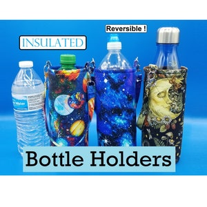Water/Soda Bottle Holder, Celestial/Outer Space Motif, Insulated, Lined, Reversible, Great Gift for All Ages -Bottle NOT Included-