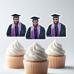 Custom Graduation Cupcake Toppers 2025 – Personalized Full Body Photo Picks – Graduation Party Decor, Class of 2025 Favor, Grad Cap Topper