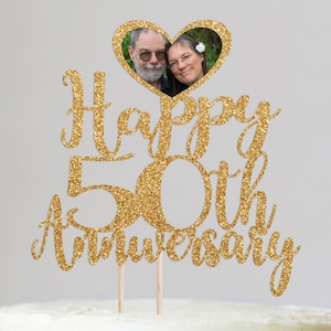 Customizable Happy Anniversary Photo Cake Topper - Personalized Cake Decoration for Any Year