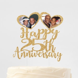 Customizable Happy Anniversary Photo Cake Topper - Any Year - Personalized Cake Decoration with 2 Photos