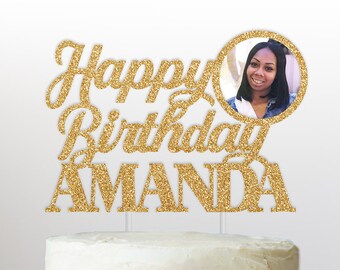 Personalized Photo Birthday Cake Topper: Glitter Cardstock Keepsake