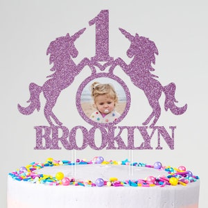 Unicorn 1st Birthday Cake Topper: Personalized Photo, Name, Age