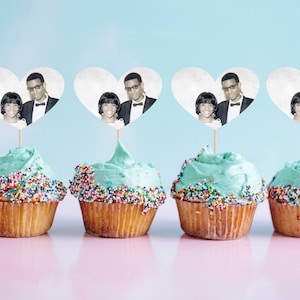 Custom Heart Cupcake Toppers with Photo, Photo Cupcake Toppers, 12 Toppers