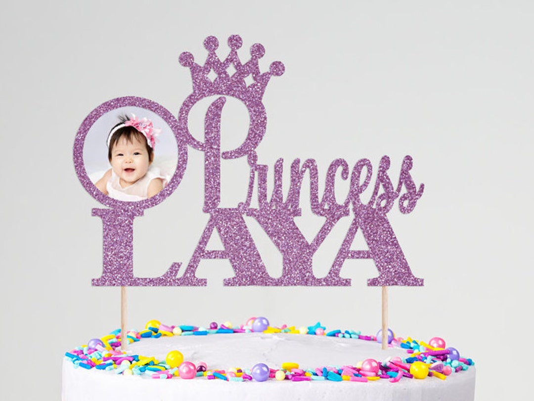 Princess Birthday Cake Topper: Custom Photo, Glitter Crown - Etsy