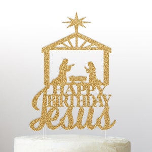Christmas Cake Topper, Happy Birthday Jesus Nativity