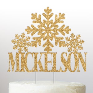 Last Name Christmas Snowflake Cake Topper