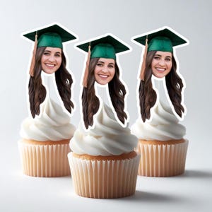 Custom 2025 Grad Photo Cupcake Toppers | Personalized Face Picks Made from Senior Pics | Party Decor for High School or College Graduation