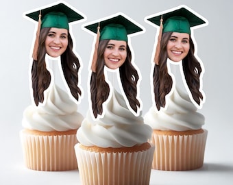 Class of 2026 Face Photo Cupcake Toppers, Custom Graduation Cupcake Toppers, Personalized Grad Party Cake Decorations