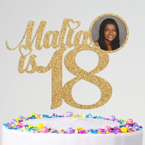 Custom Photo Glitter Birthday Cake Topper: 18th, 21st, 30th