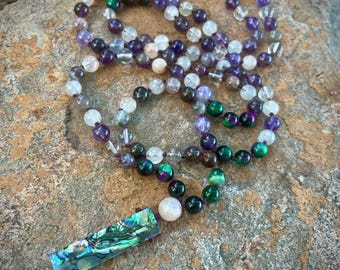 Super Seven mala, prayer bead necklace, stone necklace