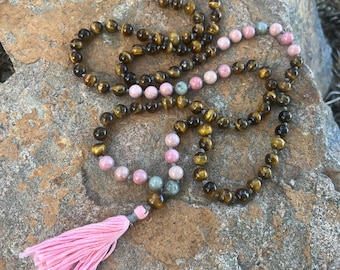 Tiger’s Eye mala, 108 bead necklace, tassel necklace, meditation, prayer beads