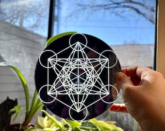 Specchio inciso a forma di cubo di Metatron: decorazione con geometria sacra smussata