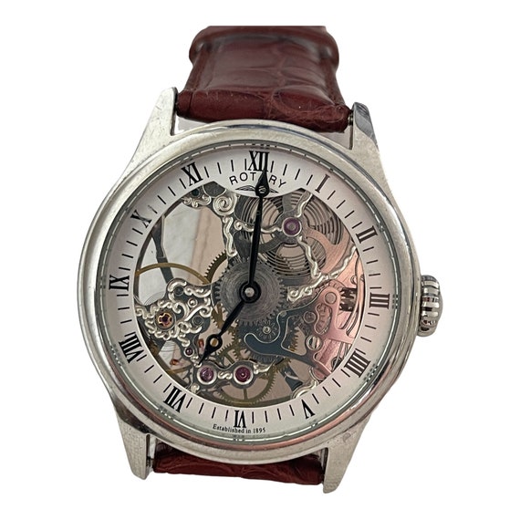 Rotary Men's Mechanical Watch with Silver Dial Analogue Display and Brown Leather Strap GS02521/06 Men's Skeleton Automatic Watch used